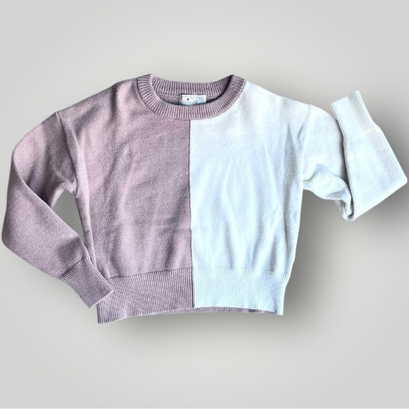 Poof Apparel Colorblock Sweater in Tan and White - Picture 7 of 7